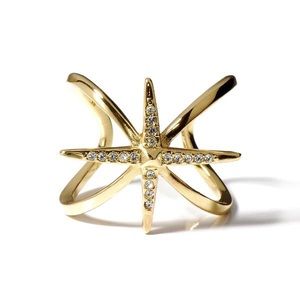 Luv Aj Gold Criss Cross Ring w/ Swarovski Crystals
